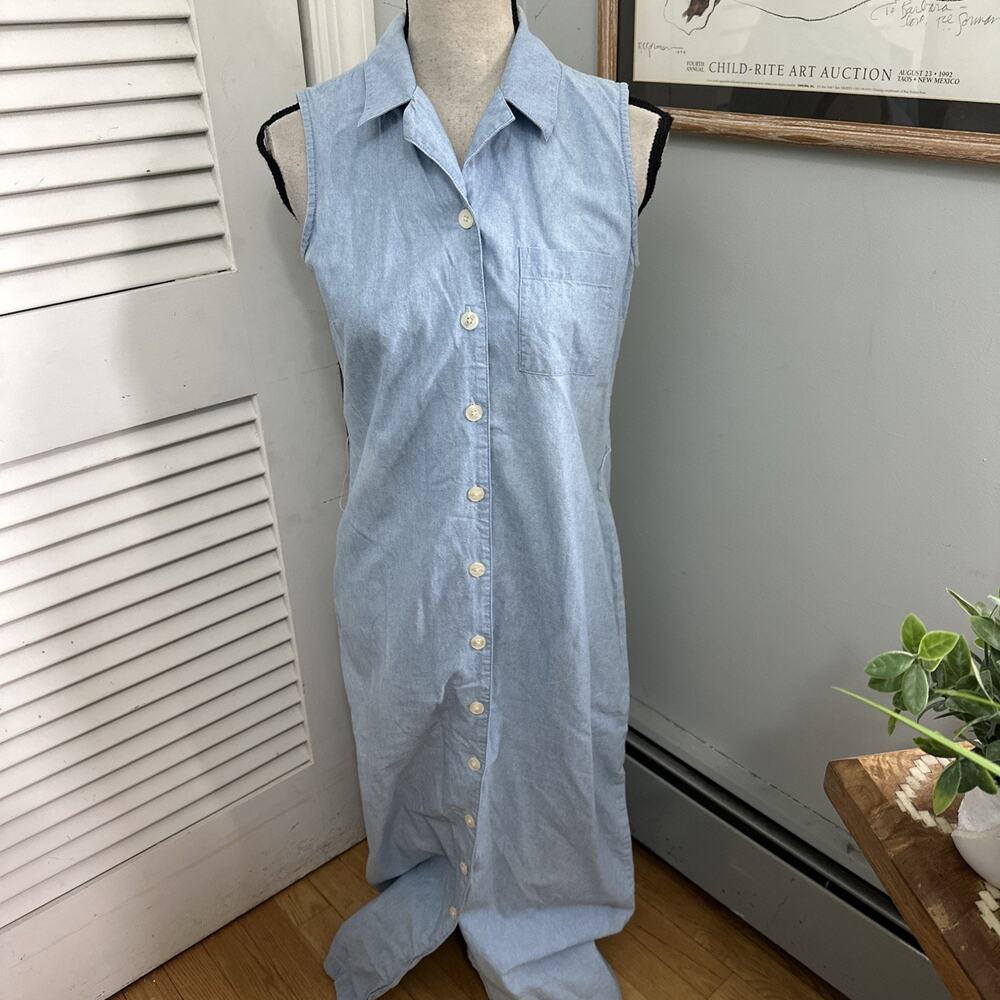 Vintage Talbots Shirt Dress 6 Blue Chambray Maxi Button Down Shift Retro 90s
